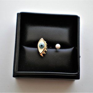 NWOT Delfina Delettrez 9K 375 Gold ANA 1016D Blue White Enamel Pearl Eye Ring